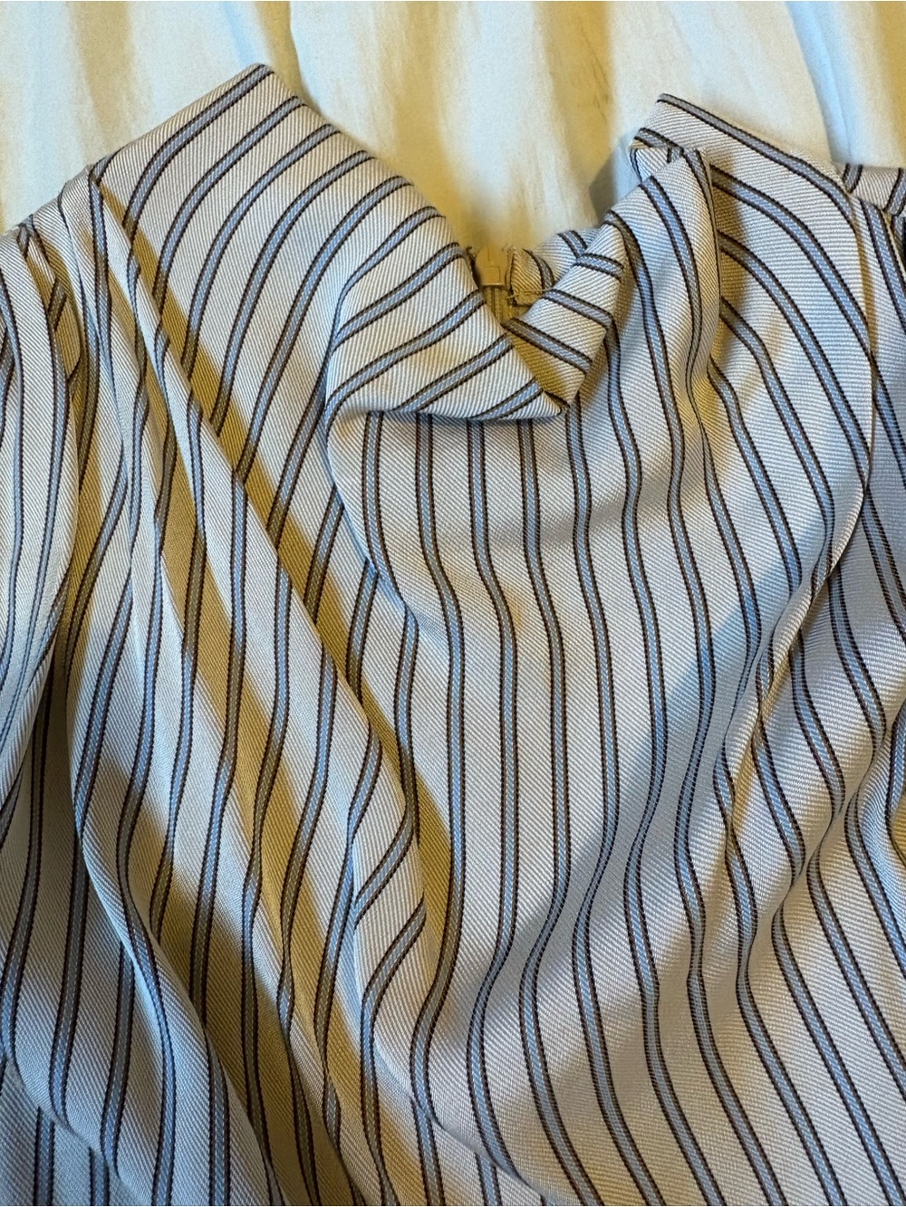 Zara White Midi dress with Black Pinstripes and Lace Trim - Picture 3 of 5